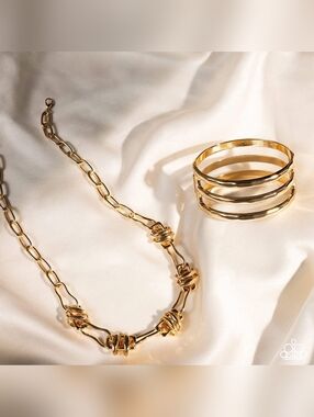 Gold Tone Knot-Link Necklace with Matching Triple Bangle - Womens Jewelry